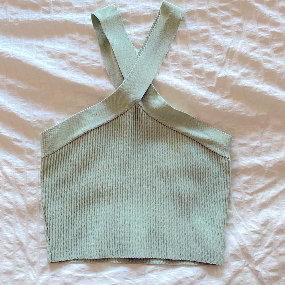 Mint green criss-cross halter crop